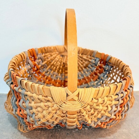 Rustic Wicker Egg Basket Decorative Handle Multicolor Farmhouse Country Style - Picture 13 of 13